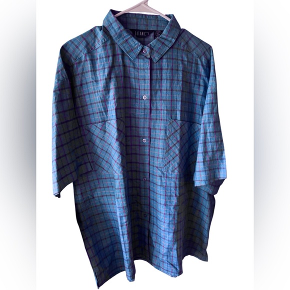 GITANO Vintage DEADSTOCK 90s Blue Plaid Button Down Shirt Size 22W - Picture 1 of 9